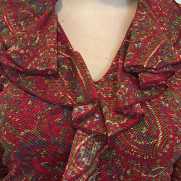 CHAPS denim petite dark red blouse size PS - Picture 1 of 4